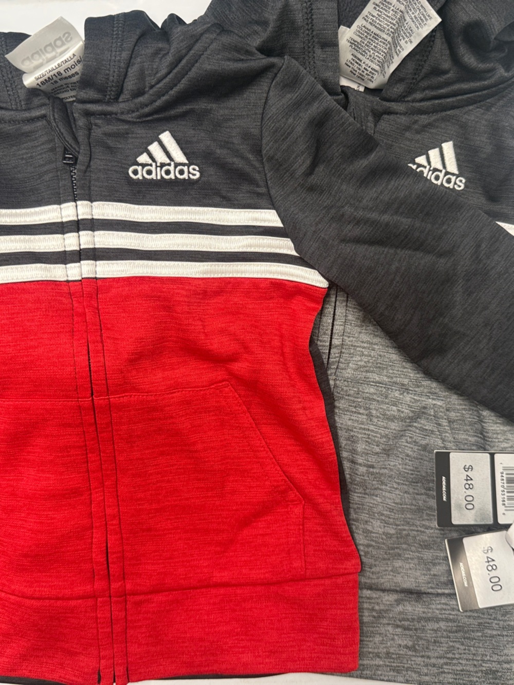 adidas Kids Red and Charcoal Zip Hoodie Bundle